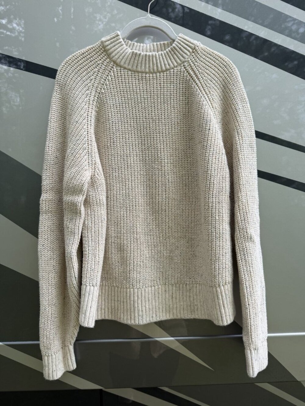 Old Navy cotton shaker fisherman crewneck chunky cream speckled sweater L